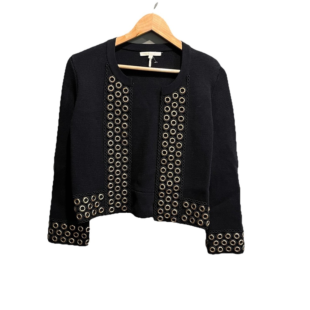 Maje Black Gold Grommets Open Women's Cardigan Sweater Size 2